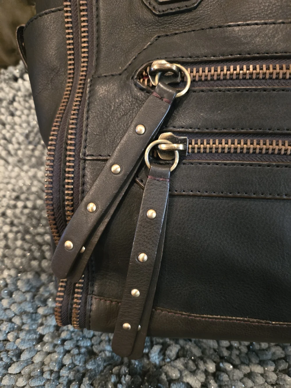 orYANY Black Leather Satchel with Brass-Tone Zipper & Brown Accents.  Excellent